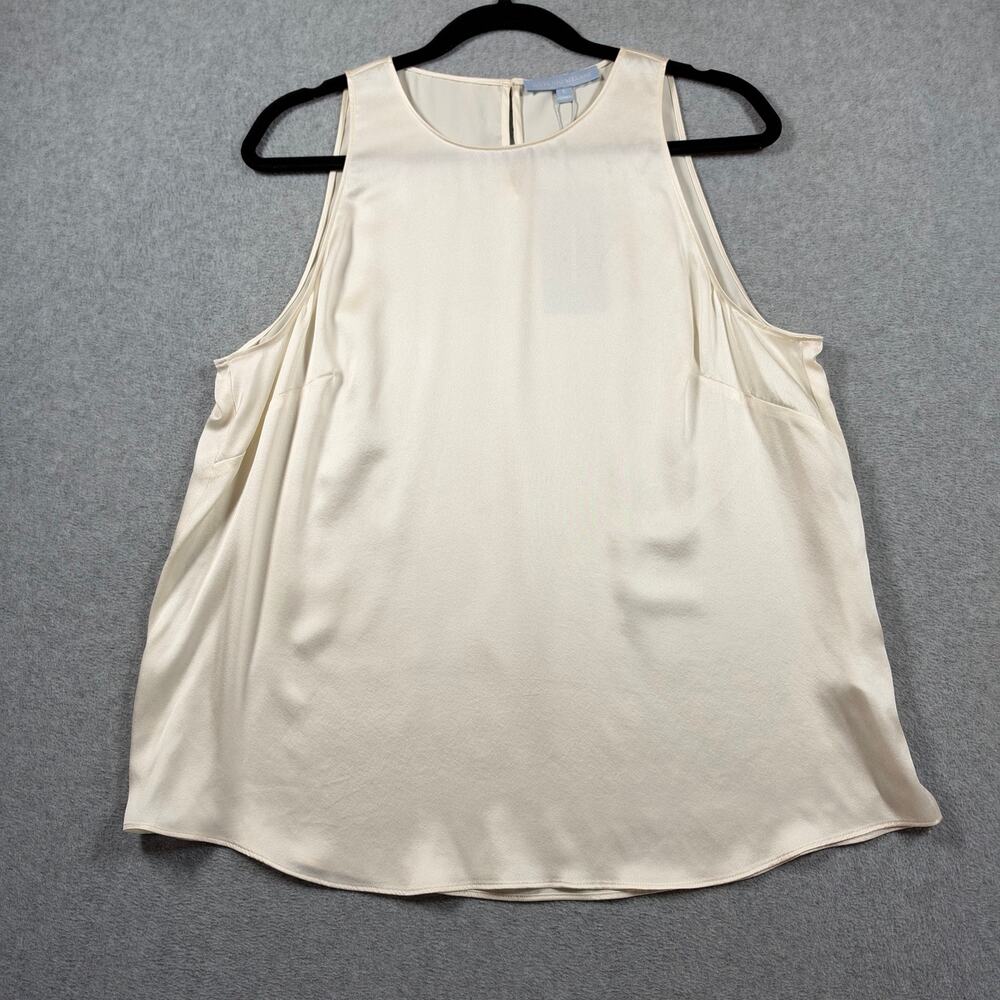 Antonio Melani Satin Blouse Tank Top Women's Large Cream Sleeveless Round Neck
